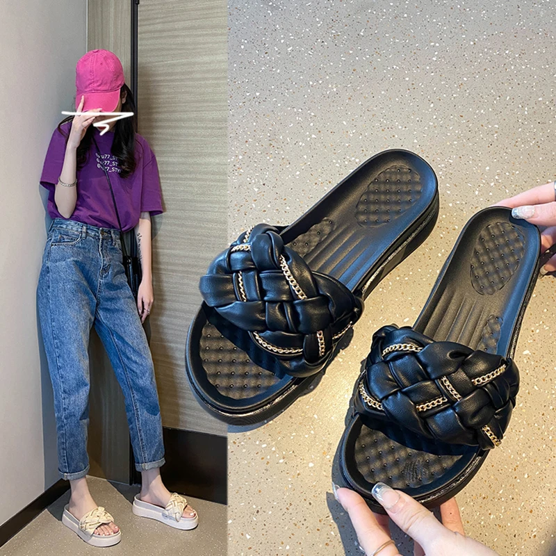 

House Slippers Platform Female Shoes Summer Clogs Woman Luxury Slides Med Rubber Flip Flops 2021 Beach Designer Flat Hawaiian
