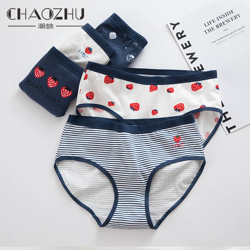 

3 шт., женские хлопковые трусы в полоску, 30-75 кг