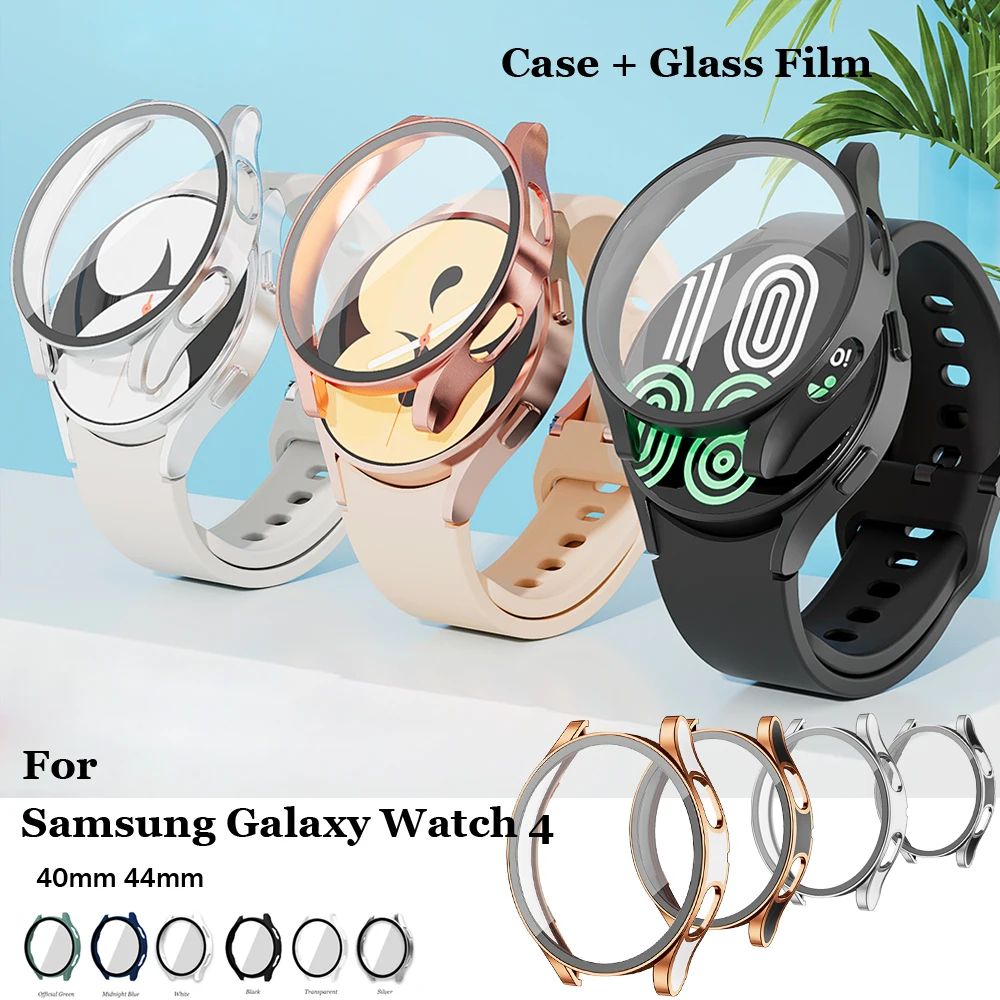 

Чехол + закаленное стекло для Samsung Galaxy Watch 4 40 мм 44 мм, чехол с твердым корпусом, полноэкранная защита, бампер для Galaxy Watch 4 40 44 мм
