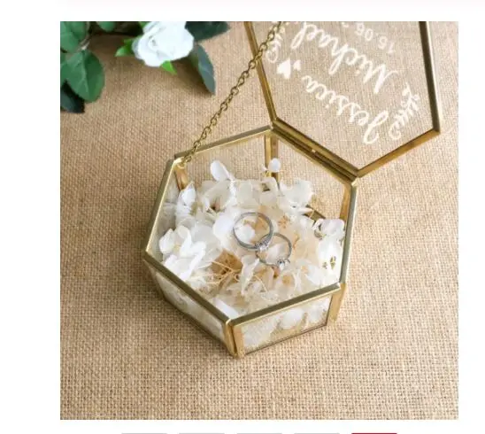 

Peraonalized Wedding Gift Glass Wedding Ring Box Geometric Ring Bearer Box Antiqued Flower Glass Ring Holder