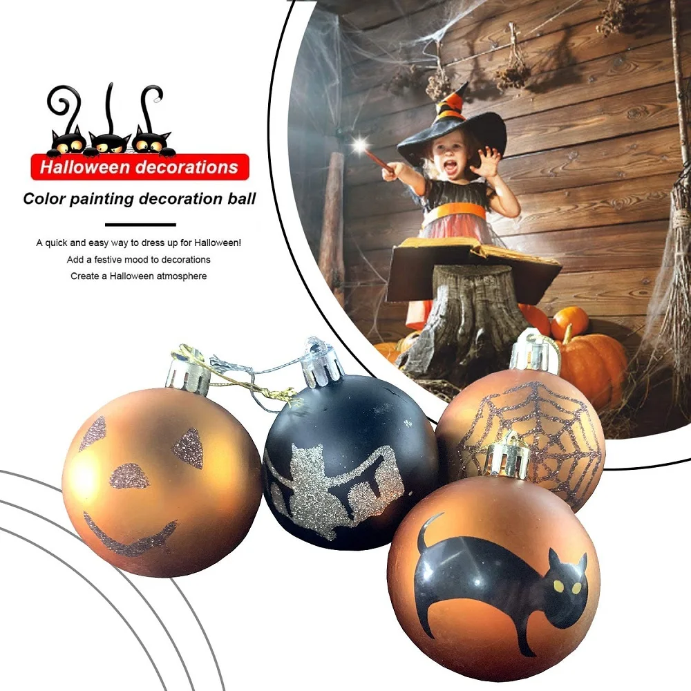 

12 PCS Halloween Hanging Ball Painted Matte Plastic Pumpkin Bat Spider Web Scene Layout Props Decorations Ornaments And Pa