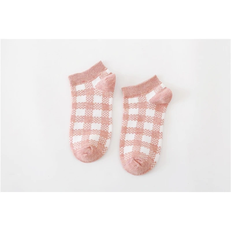 

10pairs/lot Boat Generous Lattice Fashion Cotton Pure Cross Border Socks Summer Thin Ankle Woman Cute Harajuku Candy Colors