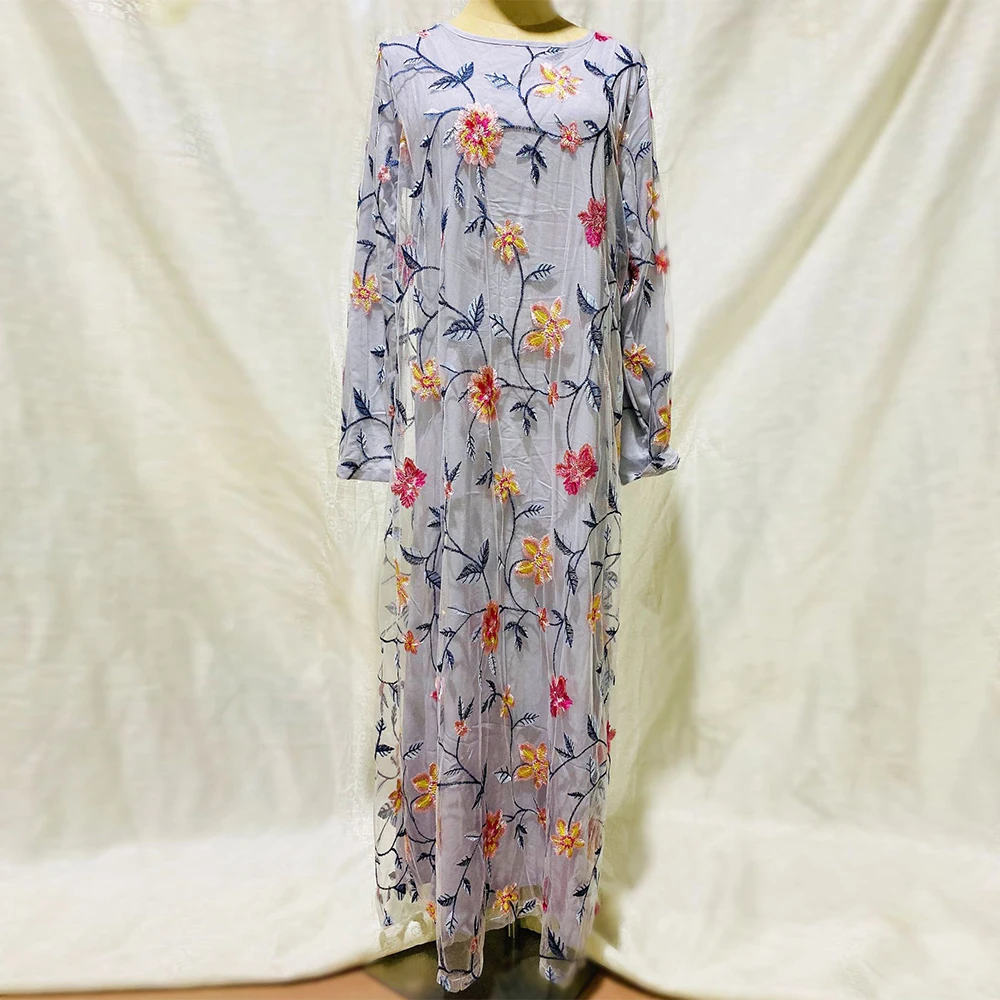 Siskakia Модное Длинное Платье макси с вышивкой круглым вырезом длинным рукавом