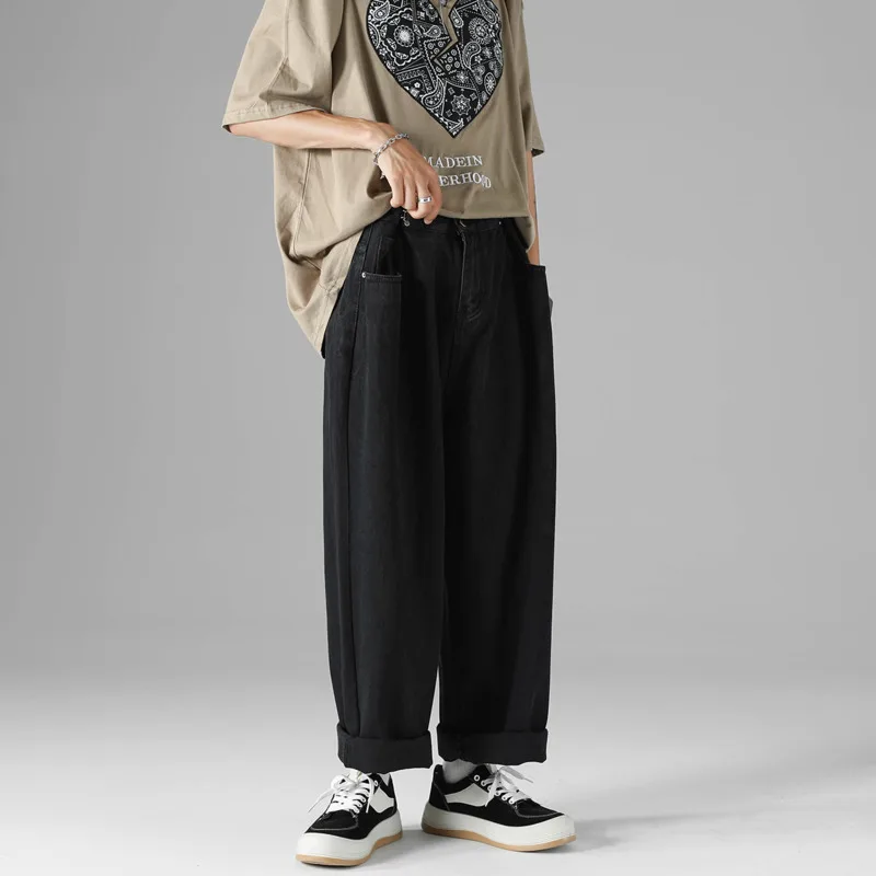 Baggy Wide Leg Jeans Men's Fashion Retro Solid Color Casual Jeans Men Streetwear Loose Hip-hop Straight Denim Trousers Mens S-XL