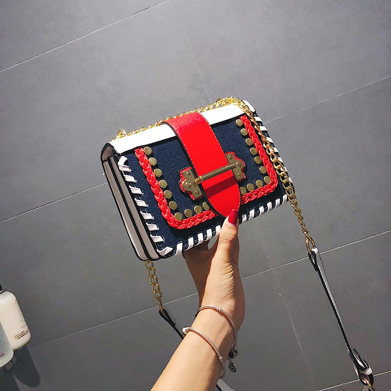 Контрастные цветные сумки через плечо для женщин 2020 с металлическим замком