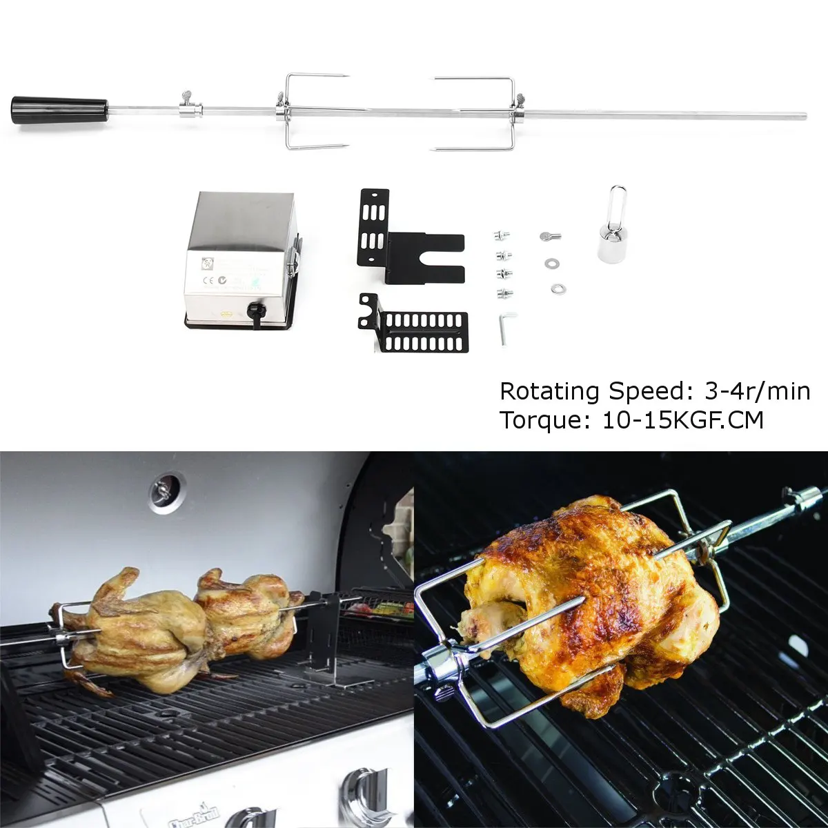 Нержавеющая сталь барбекю Rotisserie мотор Набор решетка для уличного барбекю жаровня вертел стержень вилки для мяса с комплект электродвигателей 110V 4W