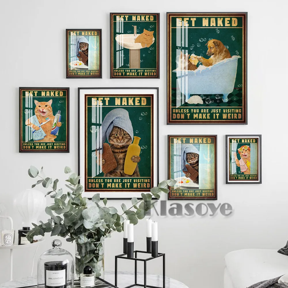 

Funny Humor Animal Retro Posters Bathroom Cat Art Prints Lavatory Wall Decor Canvas Painting Modern Living Room Home Decorate