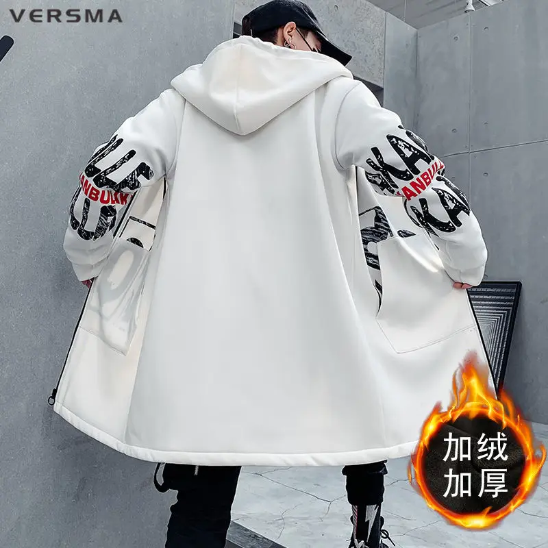 VERSMA Одежда в Корейском стиле мужские длинные Тренч с капюшоном пальто мужская