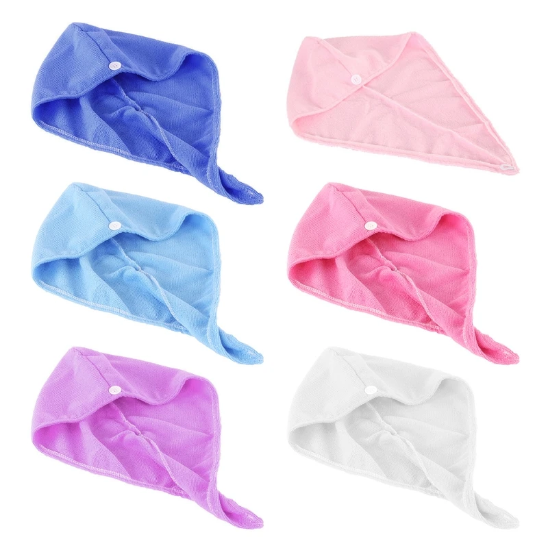 

Thicken Coral Velvet Microfiber Hair Towel Wrap Twist Super Absorbent Quick Dry Turban Cap Bath Shower Hat with Button