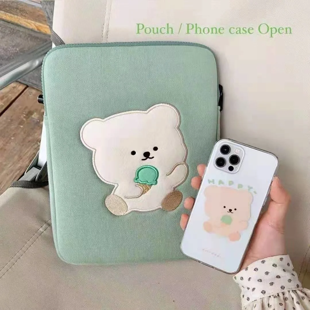 

Green Bear 11 Inch Laptop Sleeve Bag For IPad Air 4 Ice Cream Mac Ipad Pro 9.7 10.8 13 14.5 15 Inch Laptop Tablet Inner Case Bag