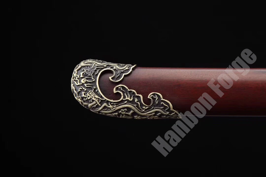 

Dragon Dao Chinese Sword Damascus Folded Steel Hazuya Polishing Blade Red Wood Scabbard