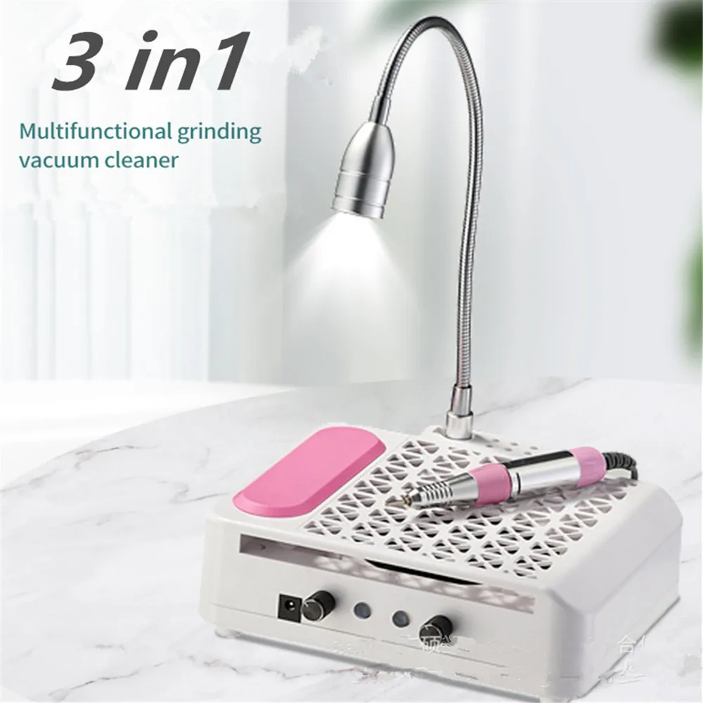 Nail Dust Collector 3 In 1 Nail Drill 80W Nail Dust Vacuum Cleaner for Manicure Machine for Nail Dust Absorber Nail Table Lamp