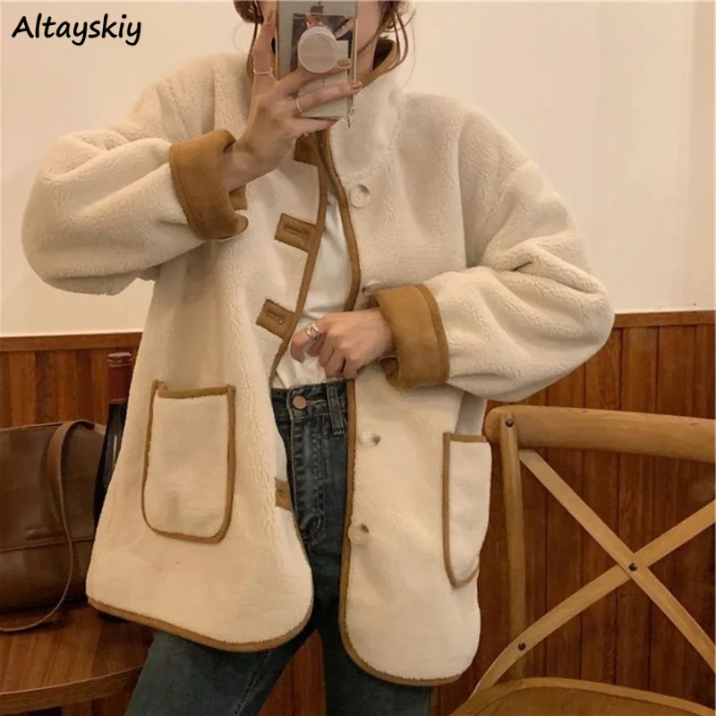 Женское пальто с воротником-стойкой и карманами в стиле ретро | Женская одежда