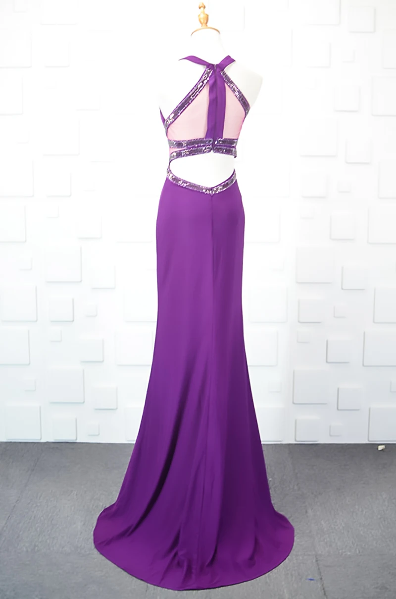 YY01 Churlya Wurfel purple prom dresses mermaid halter sleeveless long dresses evening dresses women vestidos largos de fiesta
