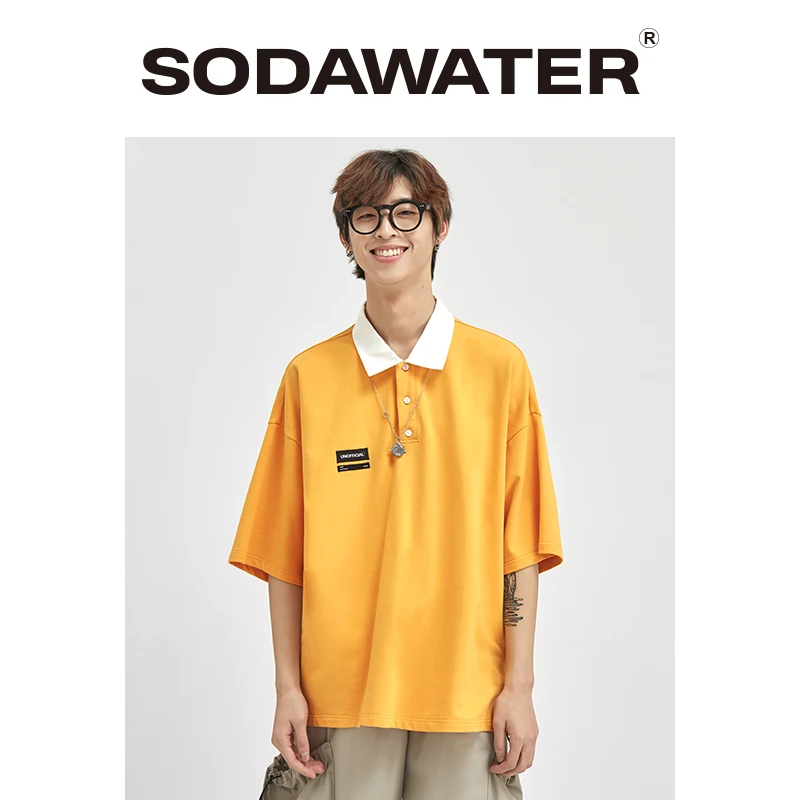 SODAWATER/мужская футболка с отложным воротником хлопковая Базовая для мужчин