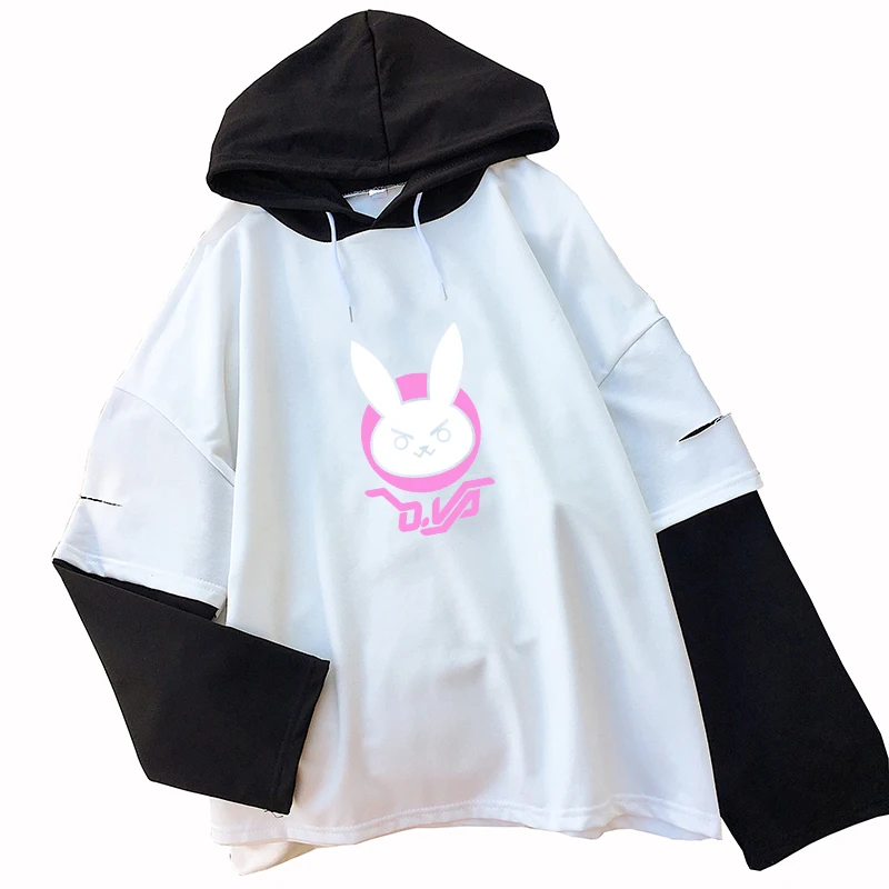 Kawaii OW DVA толстовки с принтом кролика для женщин D.VA логотип уличная одежда