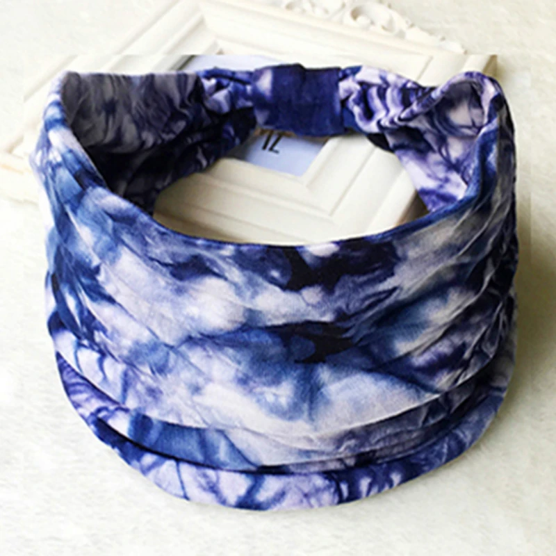 

2021 Tie Dye Boho Wide Cotton Stretch Women Fashion Hair Accessories Turban Headwear Bandage Hair Bands Bandana Headpiece