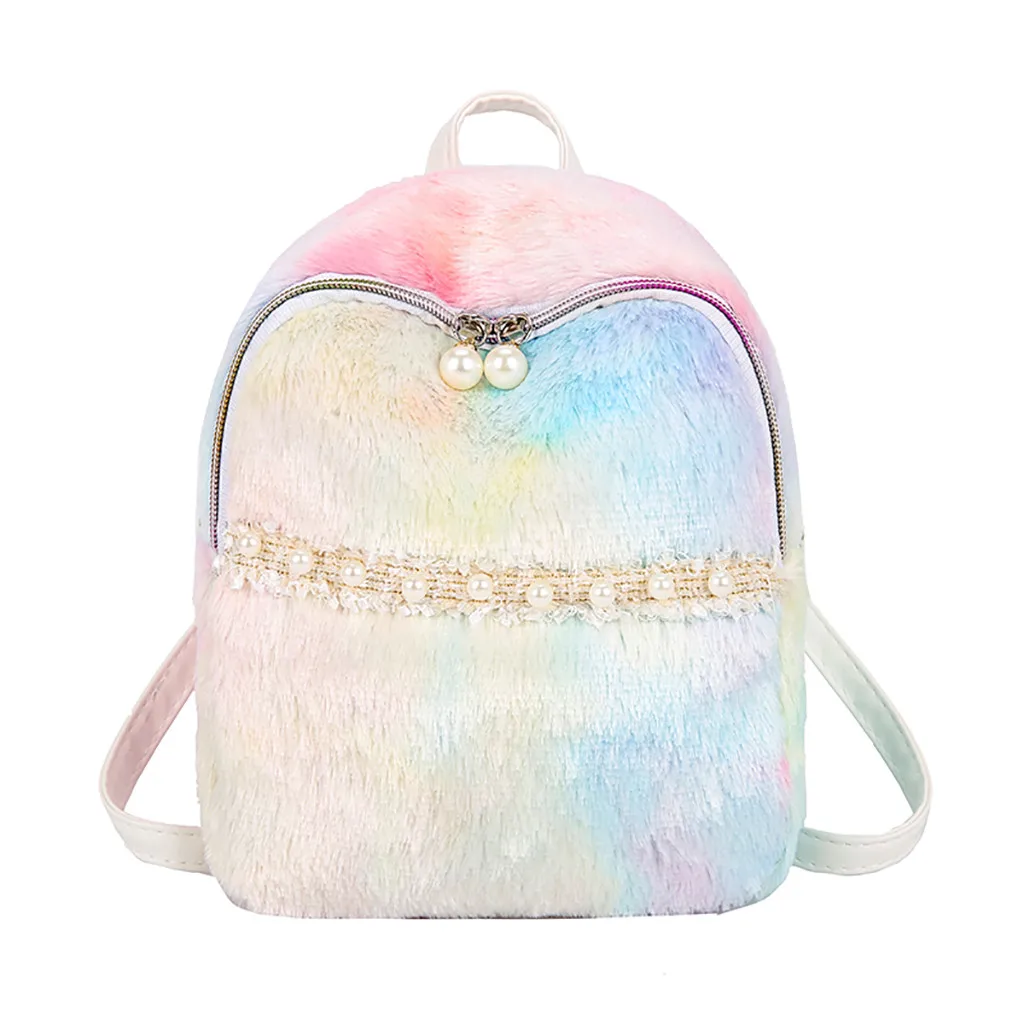 Милый многоцветный плюшевый рюкзак для маленьких девочек сумка на молнии с