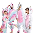 Пижама Кигуруми для мальчиков и девочек, пижама в виде панды, единорога, взрослые комбинезоны