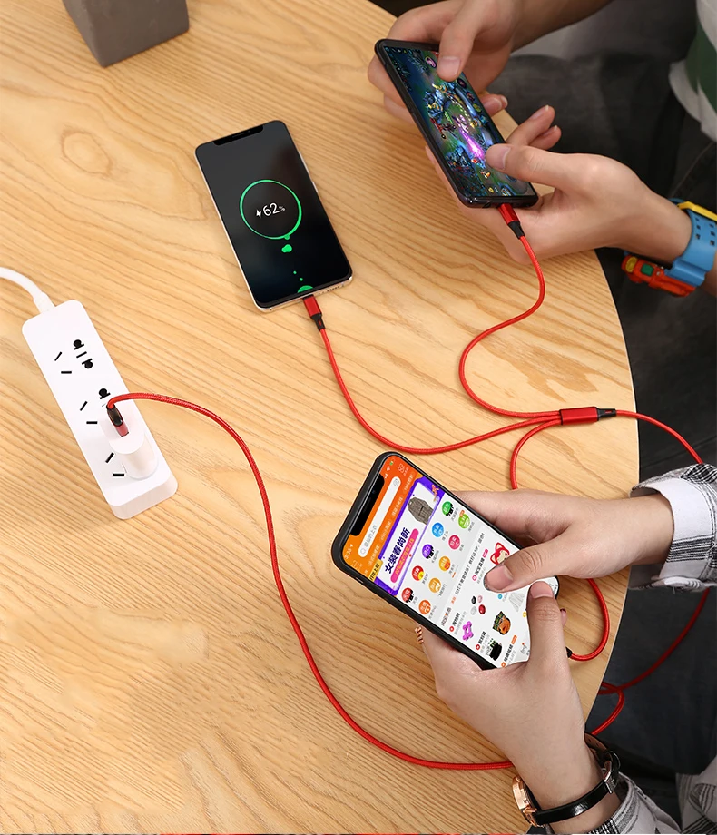 Быстрая зарядка 3 в 1 8Pin usb type C Micro USB кабель для iPhone 8X7 6 6S Plus samsung Nokia USB кабели Нейлоновый Шнур Универсальный