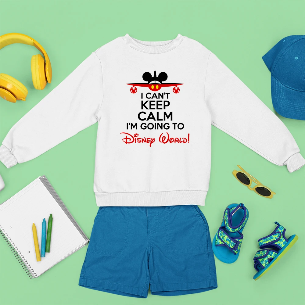 

I Can't Keep Calm I'm Going To Disney World Funny Kids Clothes Streetwear Sweatshirt Mickey Print Harajuku Boys Girls Hoodies