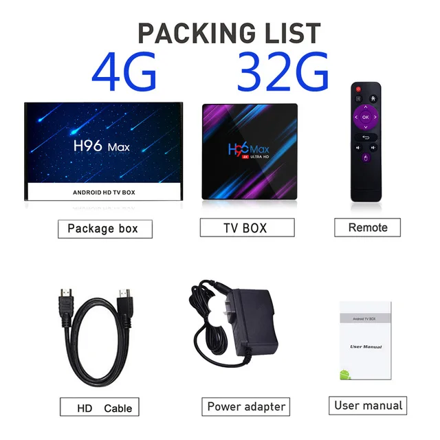 4GB 32GB H96 MAX Android 9,0 ТВ приставка Rockchip RK3318 4 Гб ОЗУ 64 ГБ 32 ГБ H.265 медиаплеер 4K голосовой помощник Google Netflix Youtube ТВ приставка - Цвет: 4GB 32GB