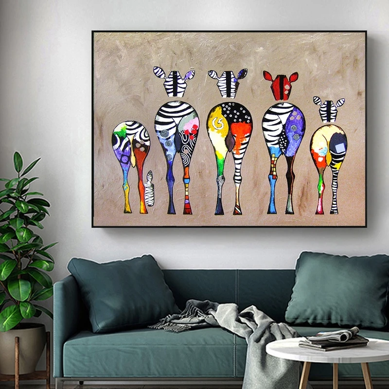 

Abstract Colorful Zebra Canvas Art Paintings on The Wall Posters and Prints Art Picture for Modern Living Room Decor No Frame
