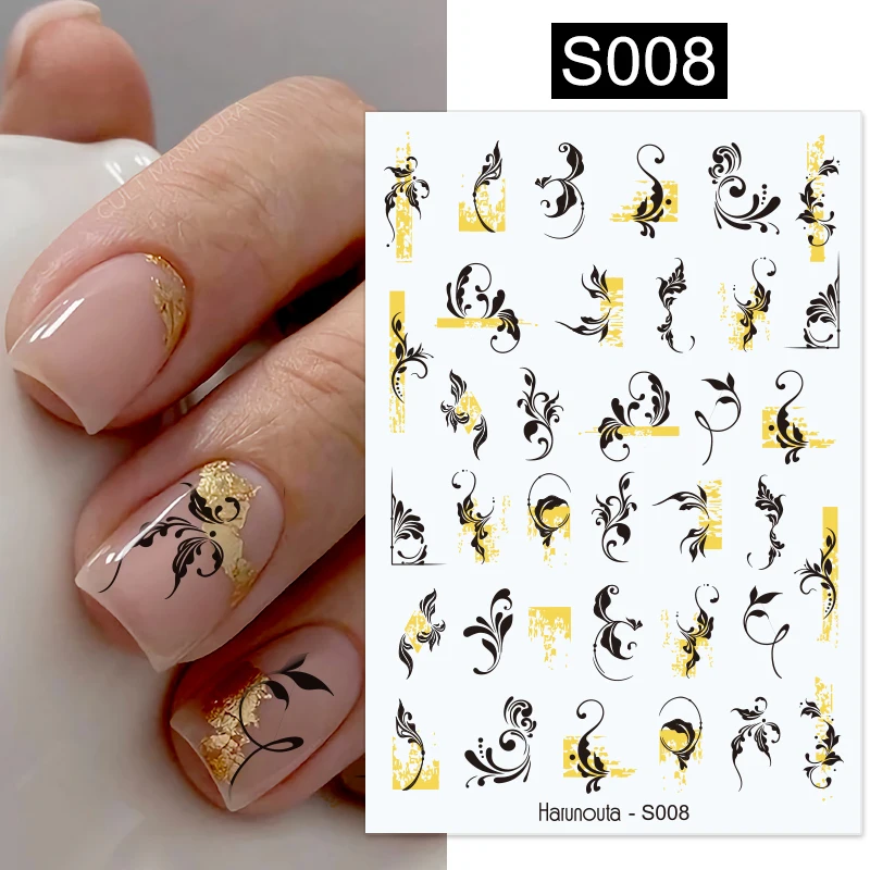 

Harunouta 3D наклейки на ногти Gold Nail Наклейка из фольги Цветущая мраморная Французская линия дизайн ногтей декоративные цветочные переводки для ...