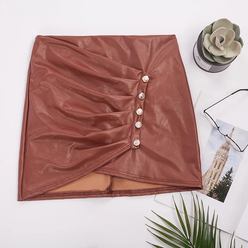 

Women's Skirt Elegant Faux Pu Leather Black High Waist Pencil Skirt Spring And Summer Wrapped Sexy Mini Skirt