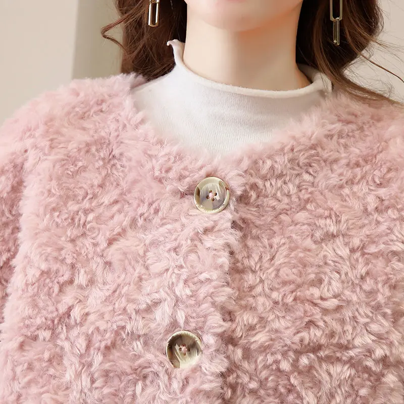 Winter Fur Coat Female 2023 Long Sheep Shearling Jackets Women Wool Casual Coats O-neck Single Breasted Jaqueta Feminina X844