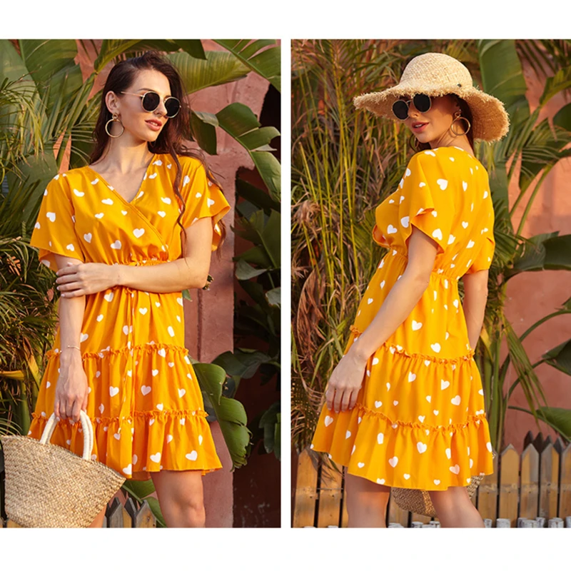 

2021 Spring Summer Vintage Party Dress V Neck Elegant Sexy Dress Boho Beach Female Floral Print Dresses For Women Clothes