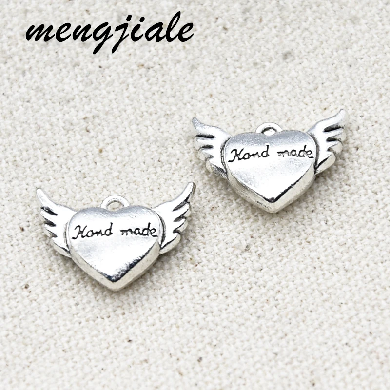 

7pcs Two Color Love Heart Wings Charms Alloy Metal Double Sided Pendants For DIY Handmade Jewelry Accessories Making 20*15mm