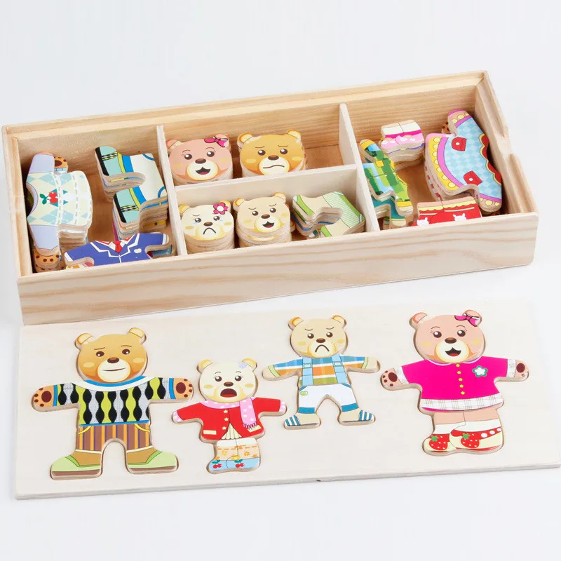 72pcs Wooden Puzzle Set Cartoon Changing Jigsaw Toy Montessori Educational Change Clothes Toys For Children | Игрушки и хобби