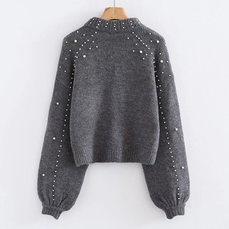 

Women's Casual Pullover Sweater Thick Needle Long Sleeve O-neck Sweater Autumn Winter Casual Loose Pearl Sweaters Femme Clothes