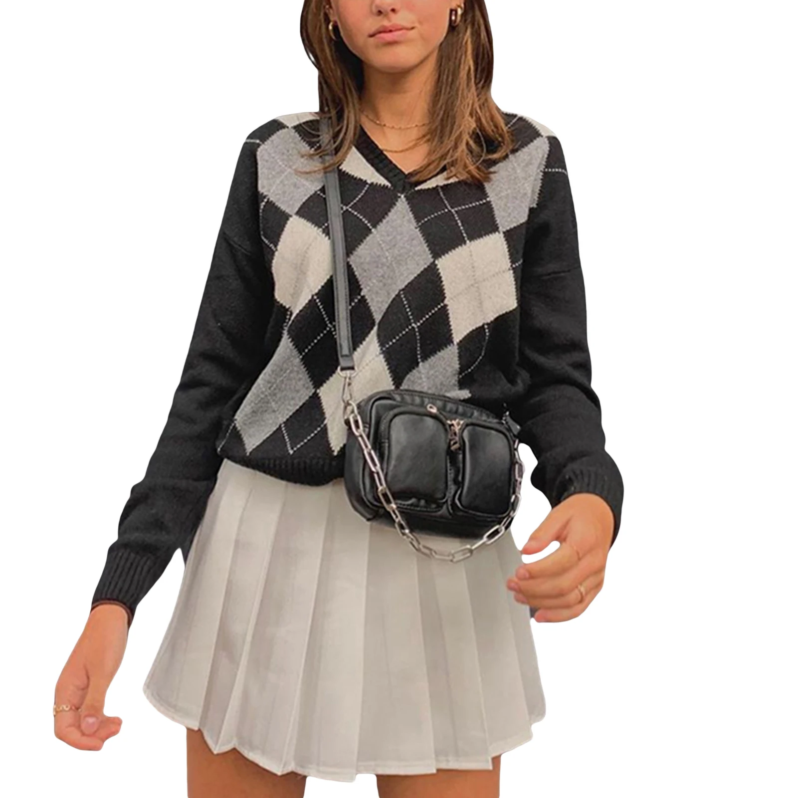 

Женский свитер-Кардиган с длинным рукавом, V-образным вырезом и цветочным принтом