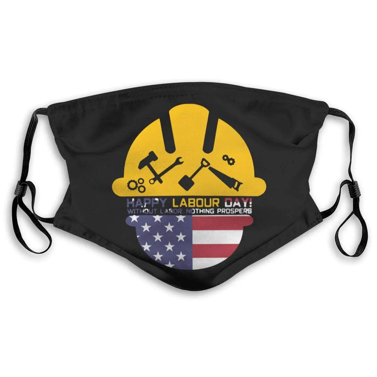

International Labour Day American Flag Mouth Cover Mask with PM2.5 Filters 5 Layers of Protection for Men Women Black