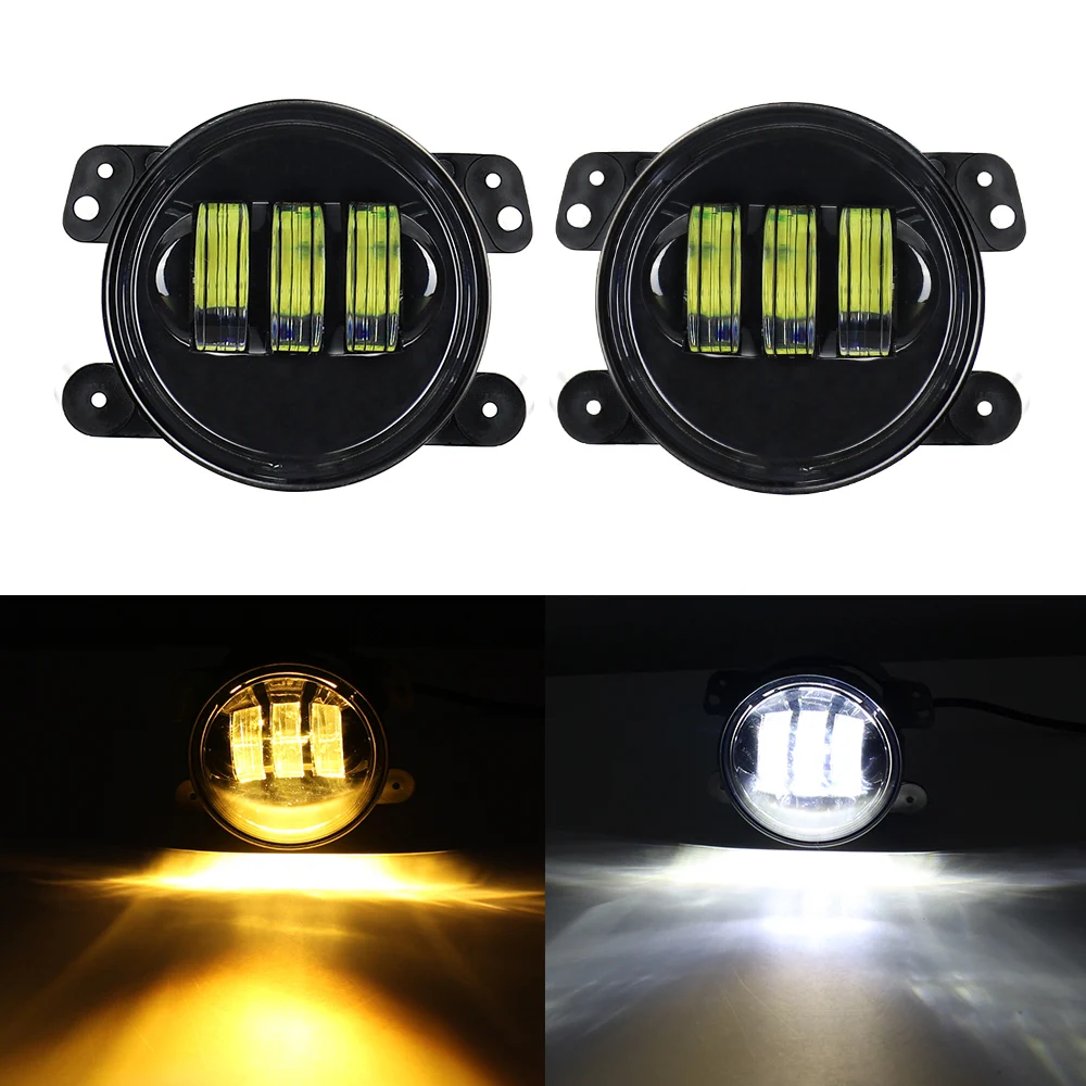 

4" Inch Round LED Fog Lights for For Jeep Wrangler JK TJ LJ Front Bumper Replacements White Led Chip Driving Offroad Foglight