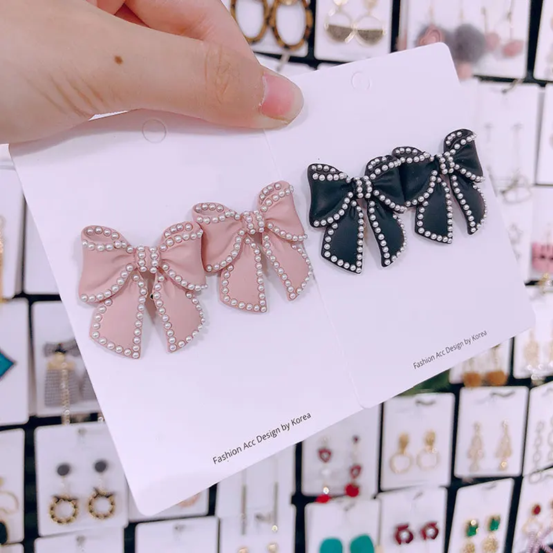 Корейские женские серьги Wweet с бантиком темпераментные жемчугом простые дикие
