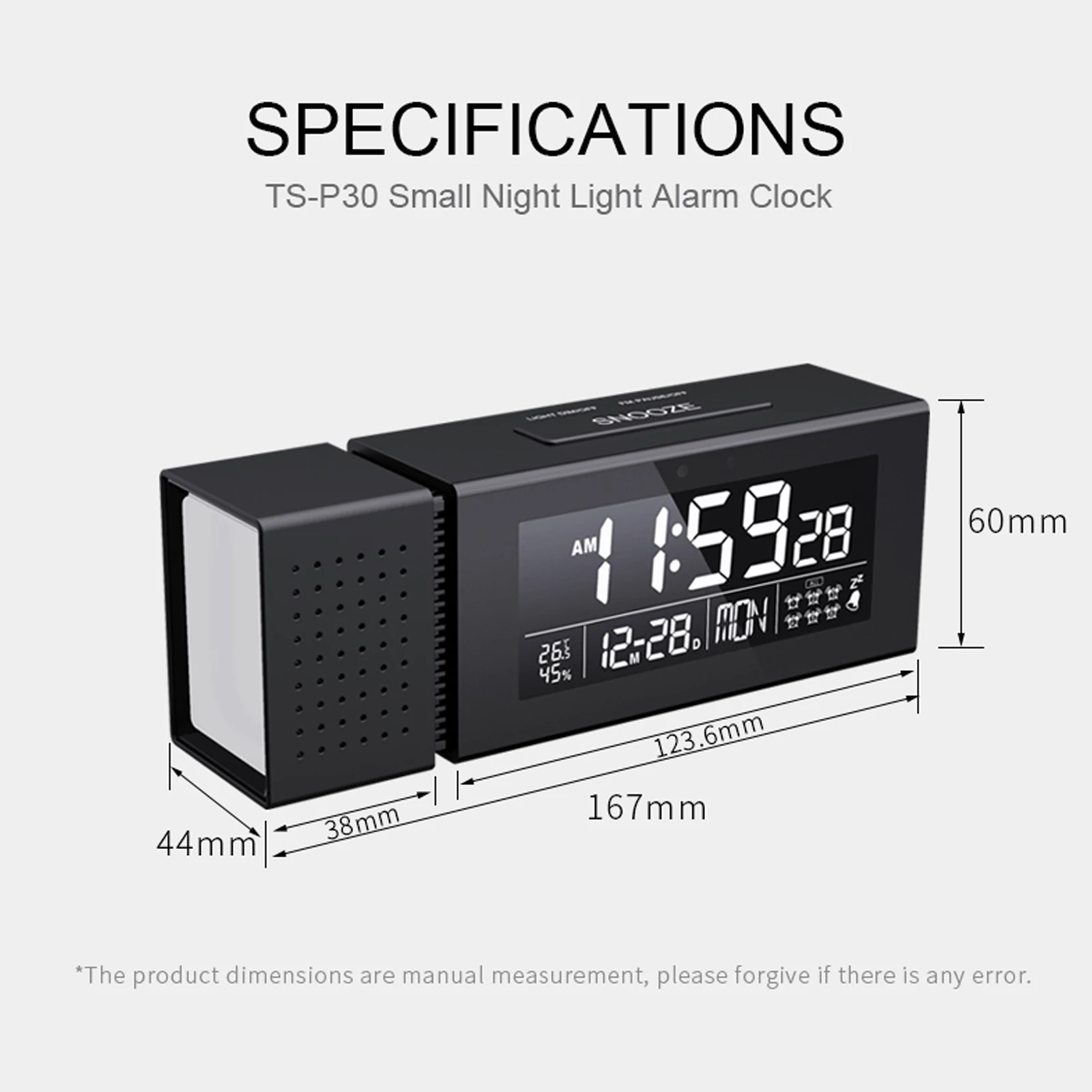 

Digital Alarm Clock, Night Light, Sound and Light Alarm, IR Human Induction