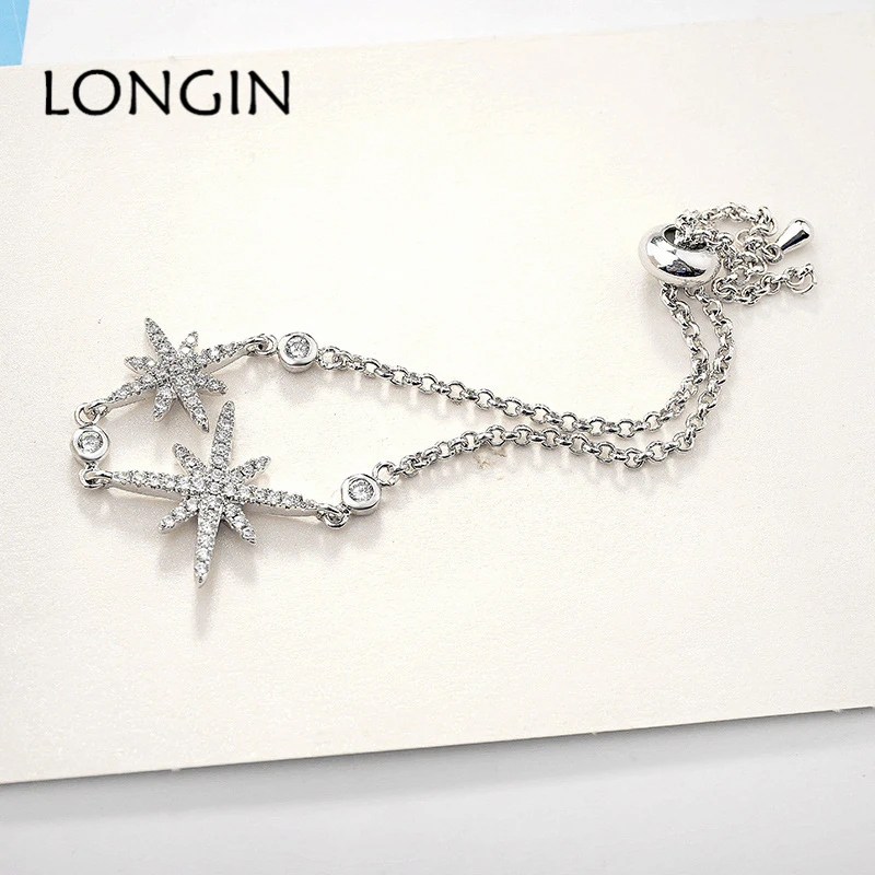 LONGIN в Корейском стиле Модные циркон Звезда серебряного цвета браслет творческий
