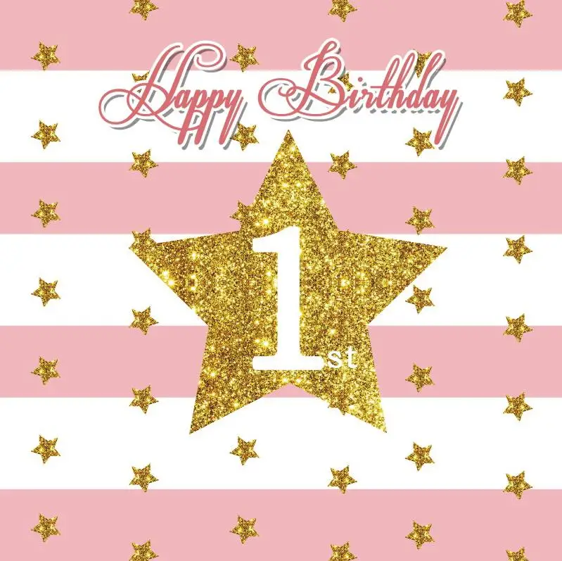 

1st Happy Birthday Photography Backgrounds Golden Star Stripe Customized Baby Children Photographic Backdrop For Photo Studio