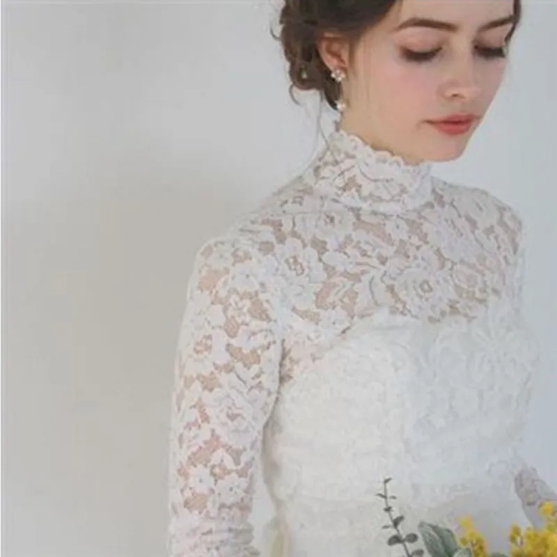 High Neck Lace Appliques Bridal Bolero Shawl Wedding Accessories Wedding Jacket Shrug Custom Made Long Sleeve Bridal Coat