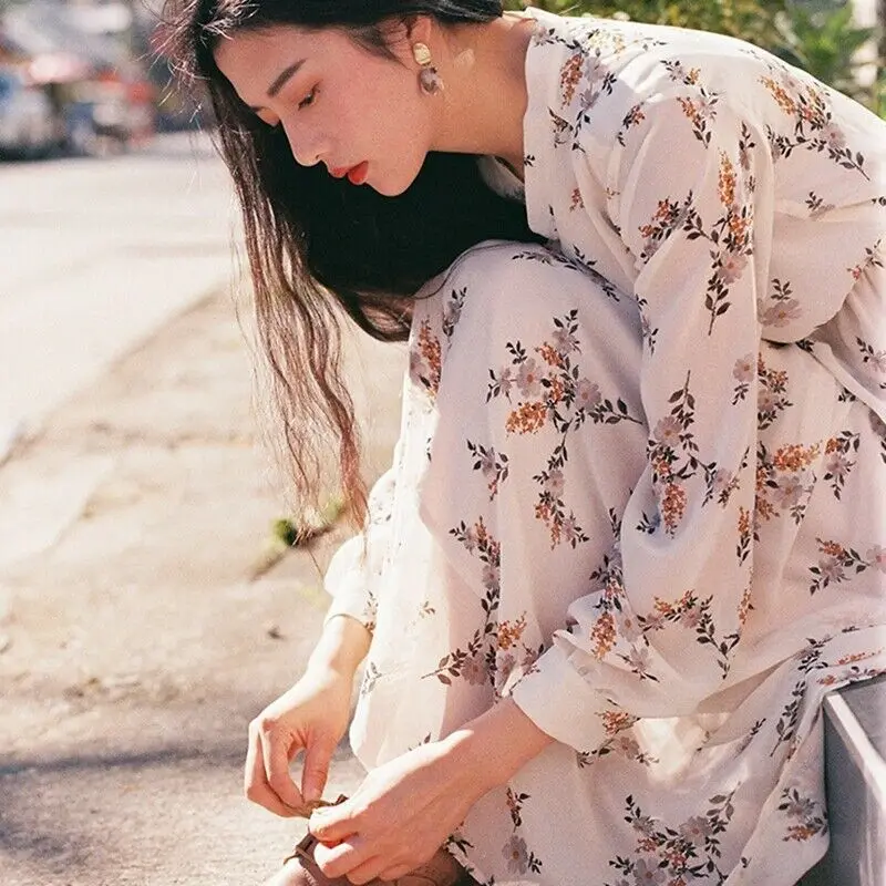 2020 женское длинное весеннее винтажное платье макси с цветочным принтом