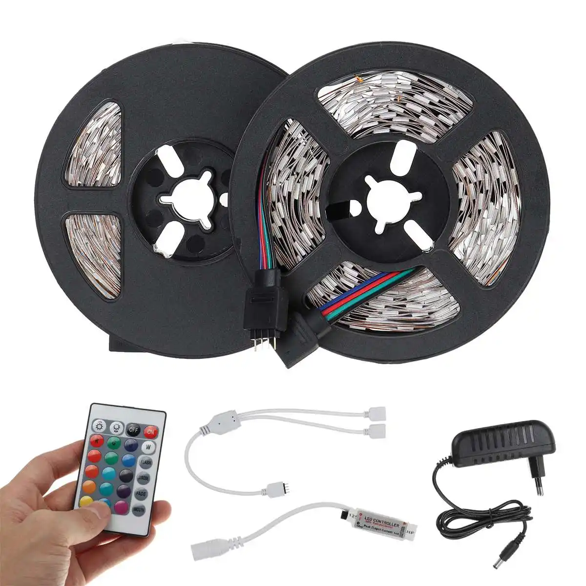 

10M Christmas Party Light Strip DC12V SMD5050 RGB LED Strip Light 24Keys IR Remote Control Indoor Home Lamp EU/US Power Adapter