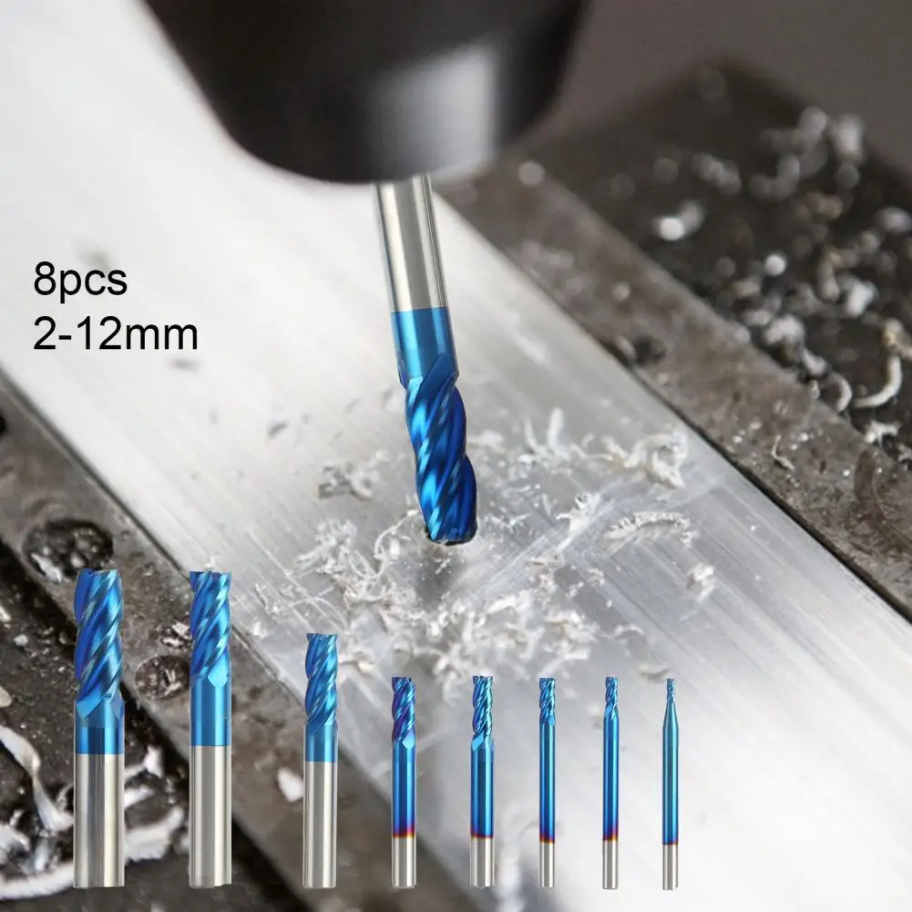 

8Pcs 2-12mm Milling Routers Four-edge Excellent Abrasion Resistance High Toughness Assorted Milling Cutter Kit Metal Materials