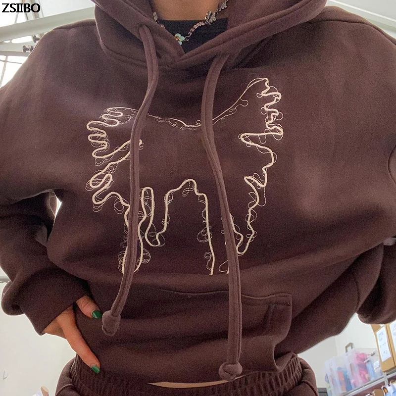 

women-clothing Sweatshirt brown For Women's Print Winter y2k Hoodies Oversized Hooded Polyester Harajuku grunge clothes