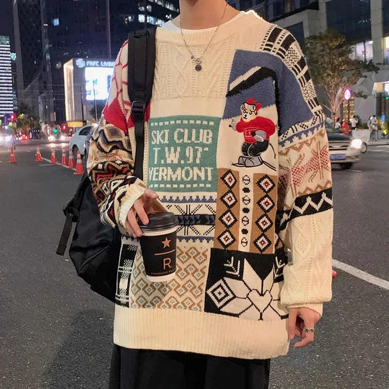 

QWEEK Harajuku Christmas Sweater Knitted Winter Clothes Women Korean Fashion Oversized Kawaii Jumpers Long Sleeve Graphic Top