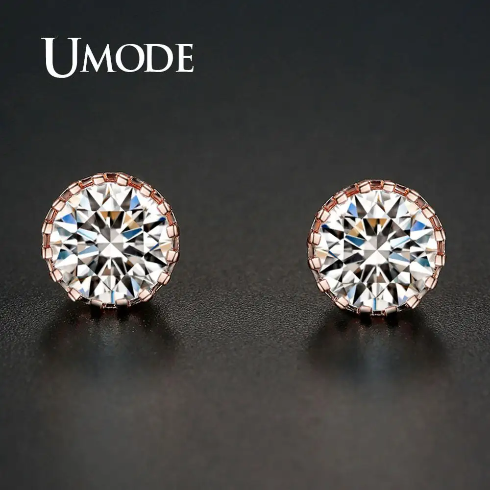 Круглые прозрачные серьги UMODE из розового золота маленькие милые свадебные и