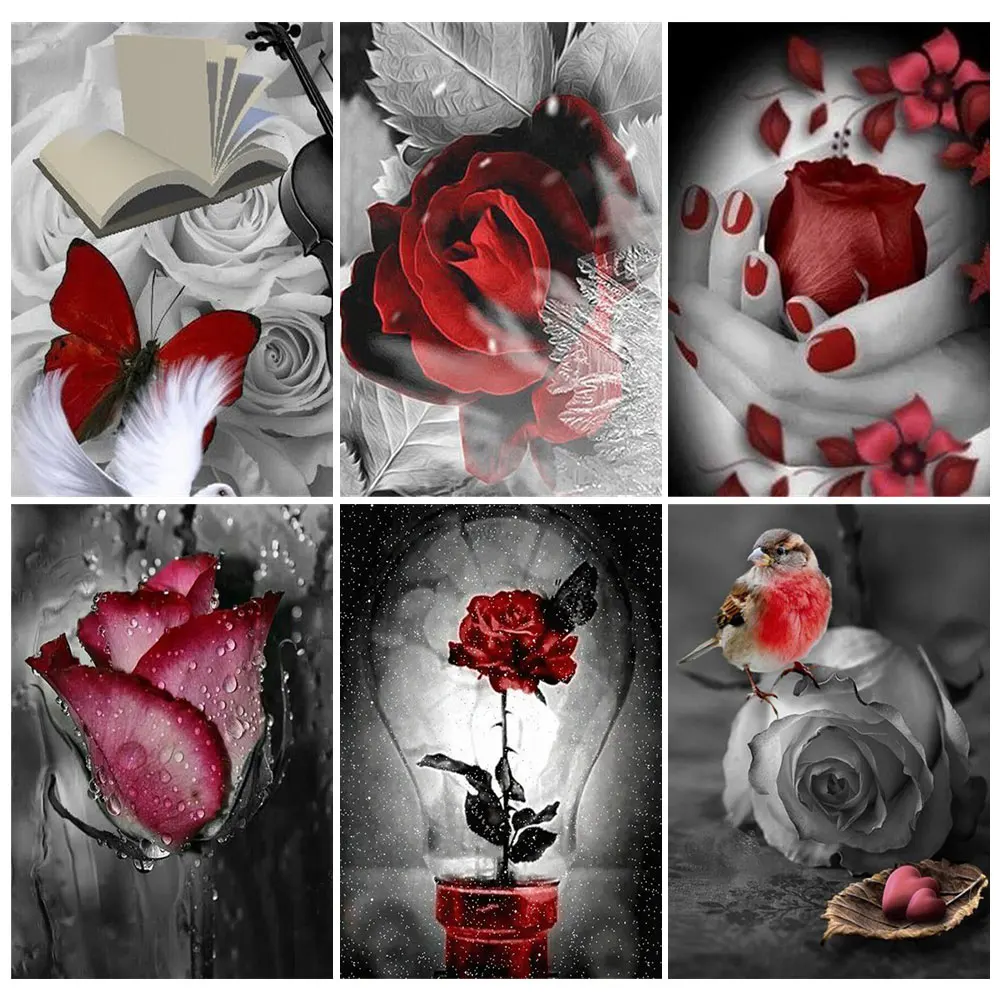 

Diamond Embroidery Butterfly Black And Red 5D Diamond Painting Rose Flower Full Square Mosaic Cross stitch Kit Home Decor Gift