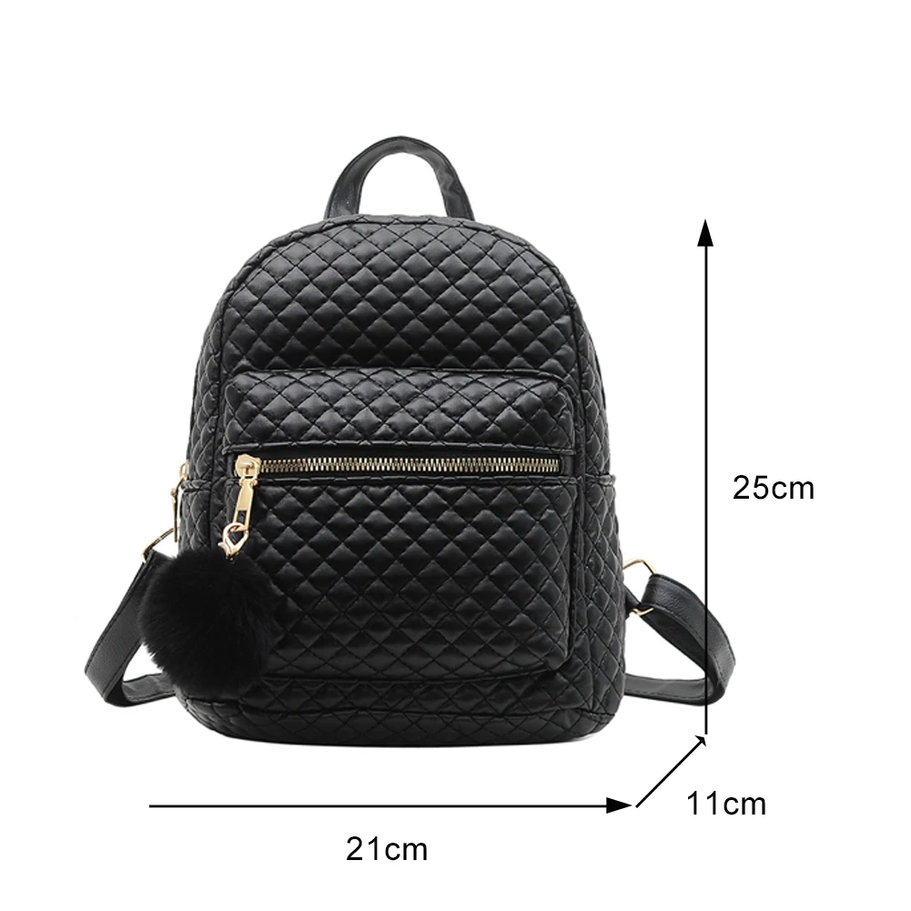 

Women Lattice Pattern Solid Color Handbags Casual Preppy Style Small PU Knapsack Lingge Embroidery Thread Zipper Rucksack